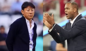 [Foto] Kolase Shin Tae-yong dan Patrick Kluivert.(Assets: AP/Mark Baker)