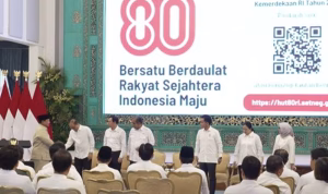 Peluncuran logo dan tema HUT RI ke-80 di Istana Negara, Rabu (23/7).(foto/ist)