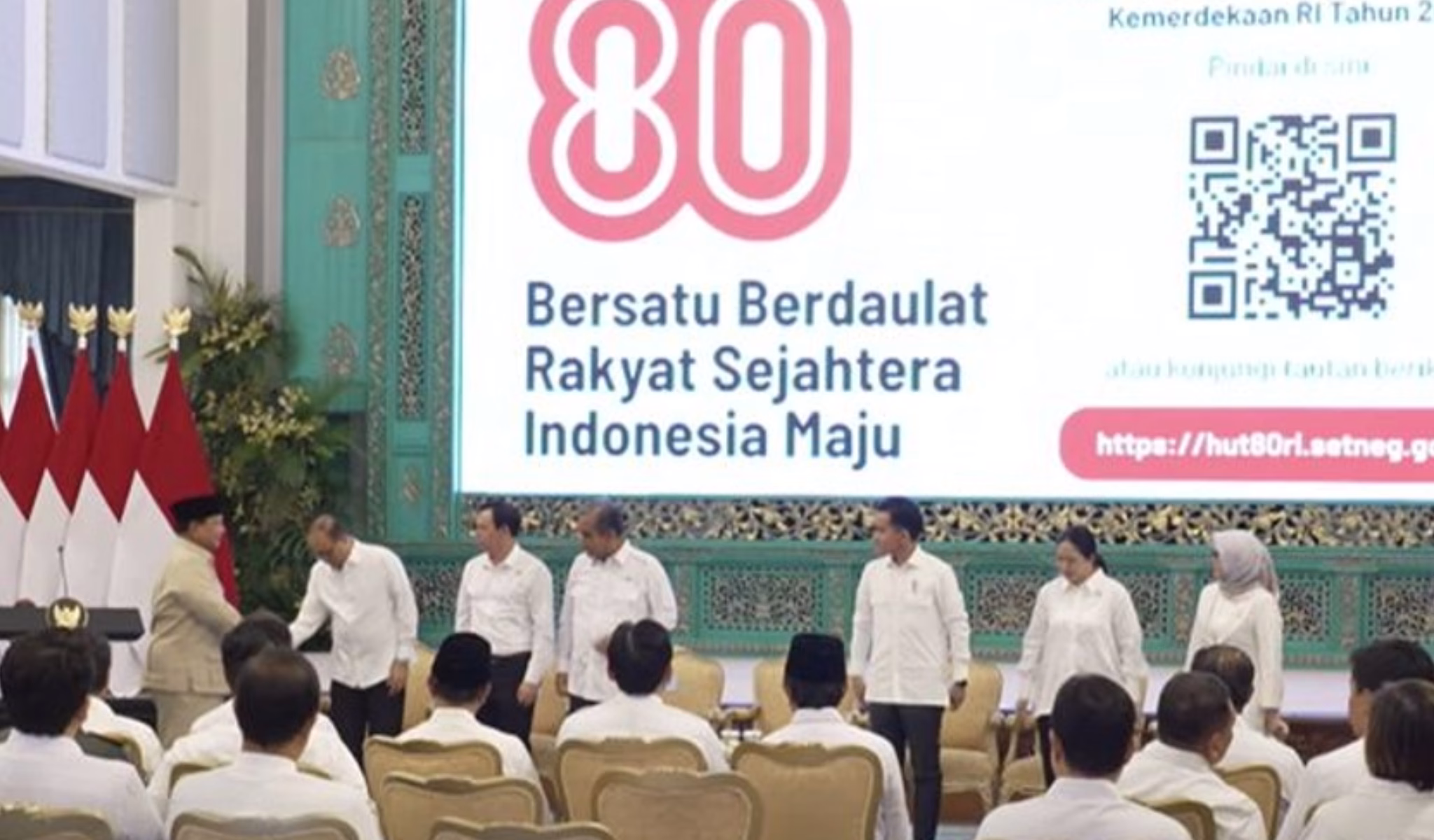 Peluncuran logo dan tema HUT RI ke-80 di Istana Negara, Rabu (23/7).(foto/ist)